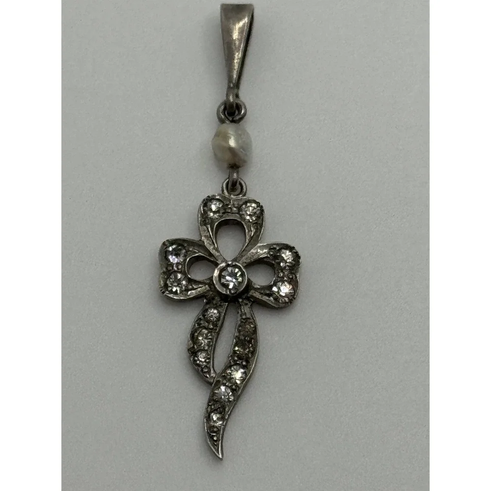 Vintage F&B Foster and Bailey Sterling Silver Bow Ribbon Paste Pendant